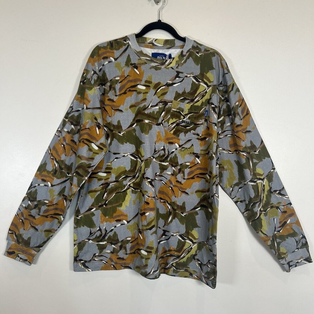 Awake NWT Camo Printed Long Sleeve Blue 100% Cotton T-Shirt Mens L